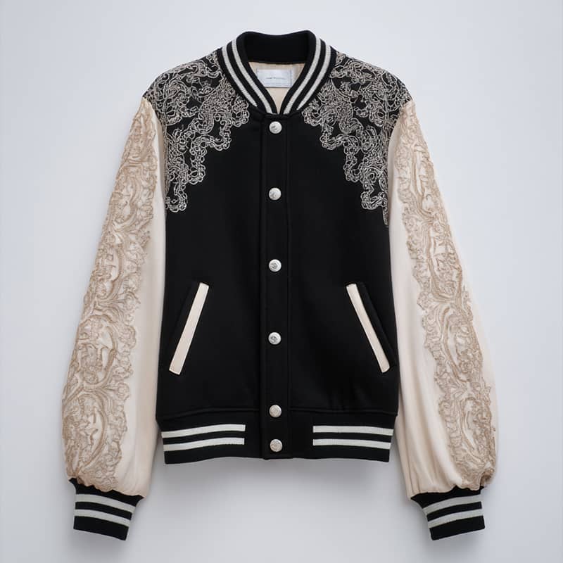 Custom Embroidered Lace Varsity Jacket