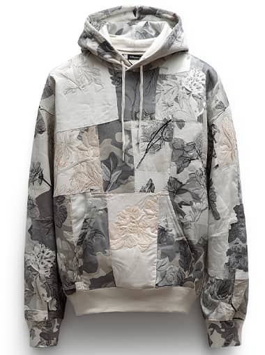 Custom Patchwork Hoodie with Marble & Floral Prints