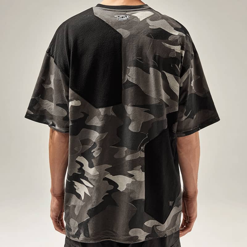 Custom Camouflage Patchwork T-Shirt – Black & Grey