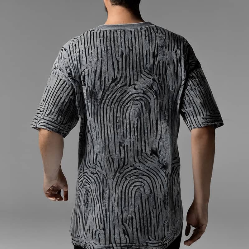 Custom Fingerprint Texture T-Shirt – Grayscale Design