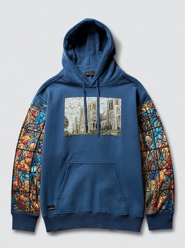 Custom Stained Glass Cathedral Hoodie – Colorful Sleeve Design
