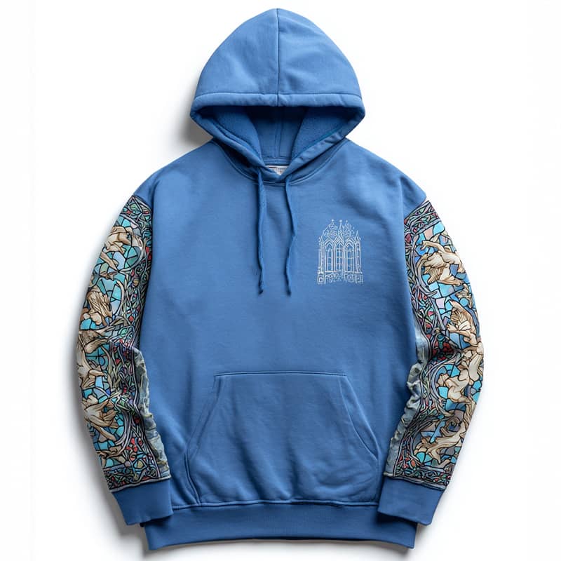 Custom Stained Glass Cathedral Hoodie – Colorful Sleeve Design