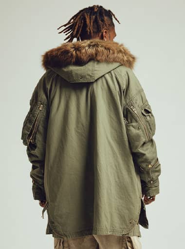 Custom Military-Inspired Parka Jacket with Faux Fur Hood