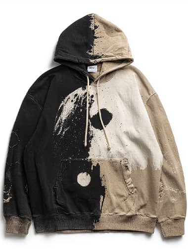 Custom Black and Beige Gradient Hoodie with Graffiti Print