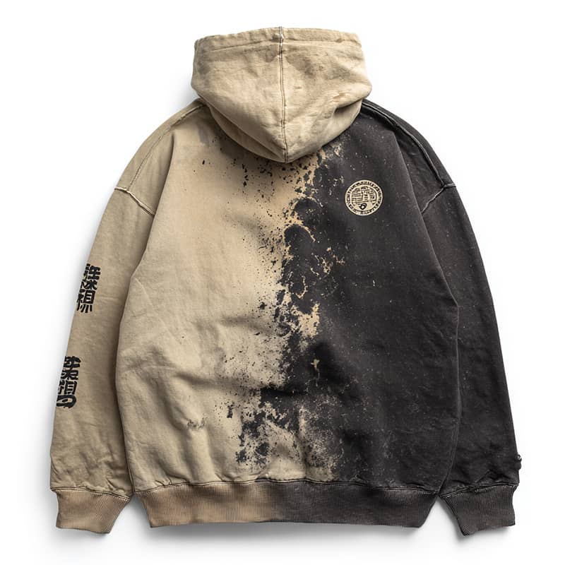 Custom Black and Beige Gradient Hoodie with Graffiti Print