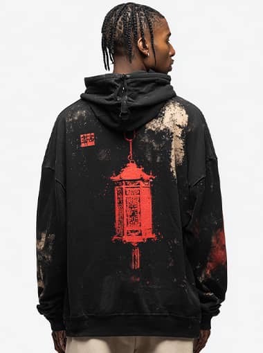 Custom Chinese Lantern Graphic Hoodie with Red Ink Design