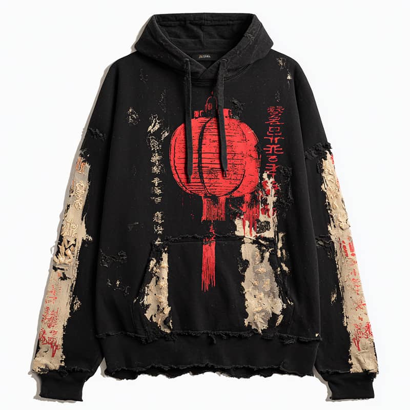 Custom Chinese Lantern Graphic Hoodie with Red Ink Design