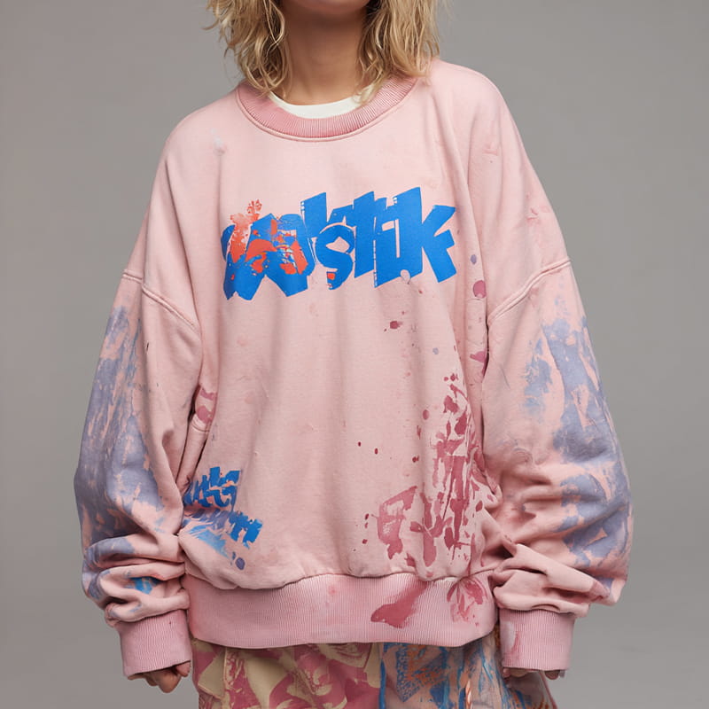 Custom Pink Graffiti Splatter Sweatshirt – Urban Streetwear